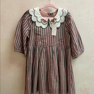 NWT Pink Chicken Darcy Dress Pink and Green Striped Dress with Floral Detail